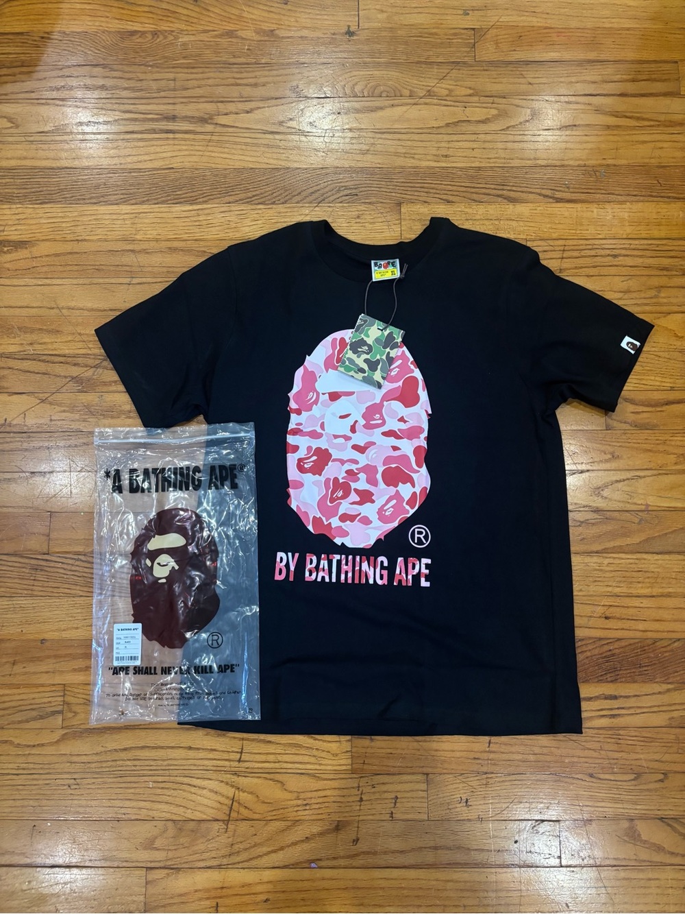 By Bathing Ape Black T-Shirt with Pink Camo Ape Logo